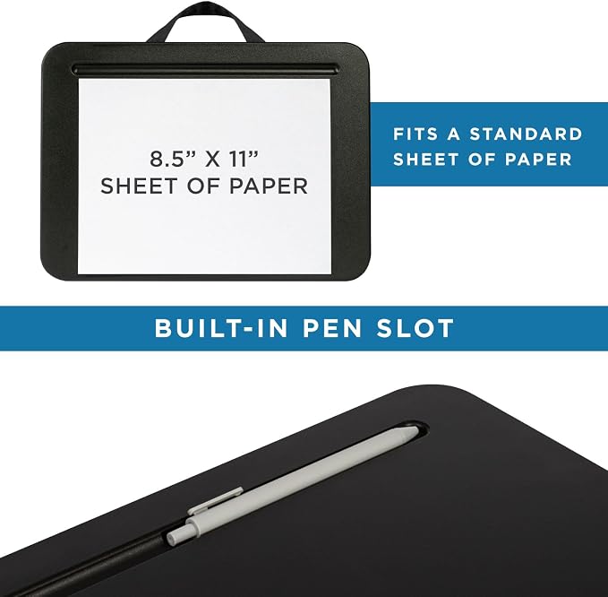 LAPGEAR Compact Lap Desk – Black, Fits 14" Laptops | Microbead Cushion, Built-In Pencil Slot, Carry Handle, Fits Standard Letter-Size Paper (8.5" × 11")