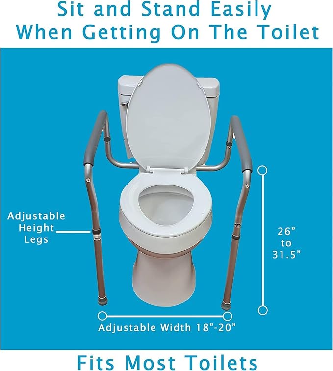 Carex Toilet Safety Rails, Adjustable and Detachable Toilet Safety Frame with Handles for Elderly, Handicap, or Disabled, Heavy-Duty Non-Slip Bathroom Grab Bar, with Padded Handles and Aluminum Frame