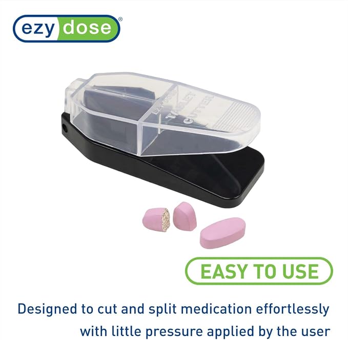 EZY DOSE Pill Cutter and Splitter, Cuts Pills, Vitamins, Tablets, Stainless Steel Blade, Travel Sized, Safely Cut Pills and Vitamins, Accurate and Easy Cutting, Black, BPA Free