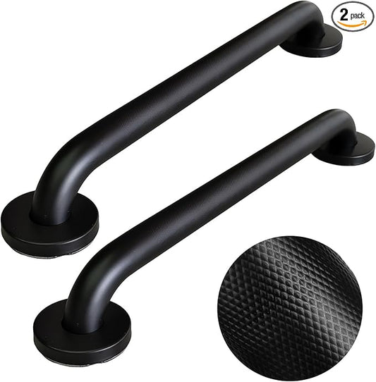 18 Inch Handicap Grab Bars, 2 Pack Stainless Steel Grab Bar for Bathtubs and Showers, Wall Mount Safety Shower Grab Bars for Seniors Injury Elderly, Matte Black Knurled