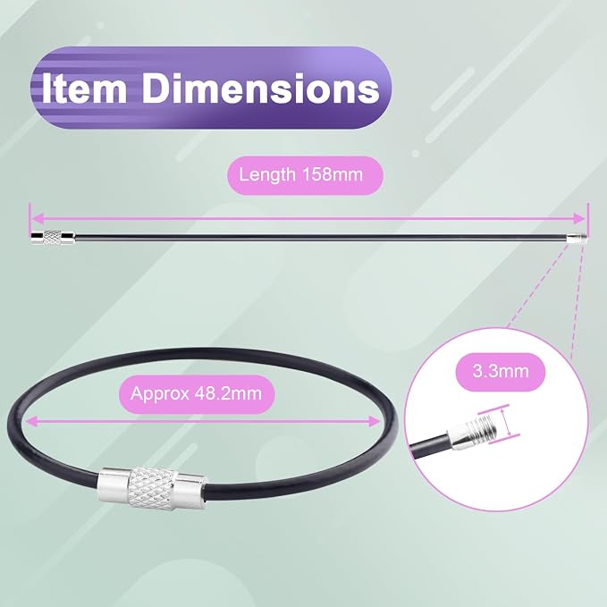12 Pack 6" Key Ring Wire Keychain Cable Keyring Keychain Holder Clips Large Loops for Car Keys Tags, Luggage Bag Tags, Crafts (Black, 2mm)