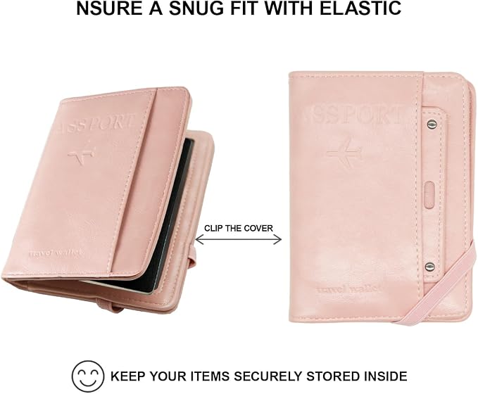 RFID Passport Wallet, RFID Passport Holder for Wallet, Essential Travel Anti-Theft Wallet Storage Case, Anti-Theft Protective Case,Pink