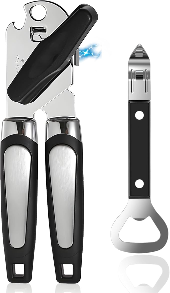 Can Opener Heavy Duty, Smooth Edge Safe Cut, Easy Grip Stainless Steel Can Openers for Seniors, Kitchen Tool, Manual Rotary Can Opener