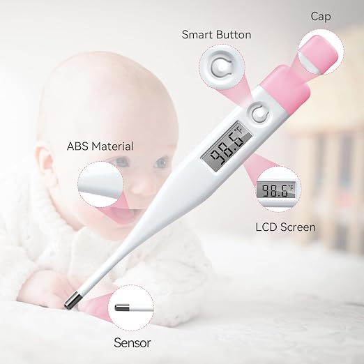 Digital Oral Thermometer for Adults, Children & Baby | LCD display, fast reading, fever alarm, supports oral, rectal & underarm temperature measurement