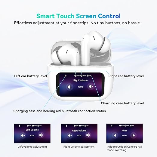 Touchscreen Rechargeable Hearing Aids for Seniors, Bluetooth Hearing Aids with APP Control, 38dB Sound Gain, 7-Level Volume Adjustment, In-Ear Design