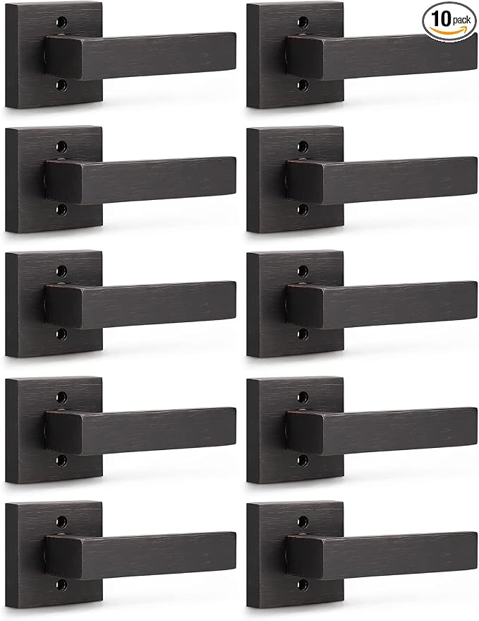 KNOBWELL 10 Pack Heavy Duty Bronze Interior Door Handles Right/Left Handing Single Sided Dummy Lever Dummy Function Oil Rubbed Bronze Door Handle 0.93 lb One Lever