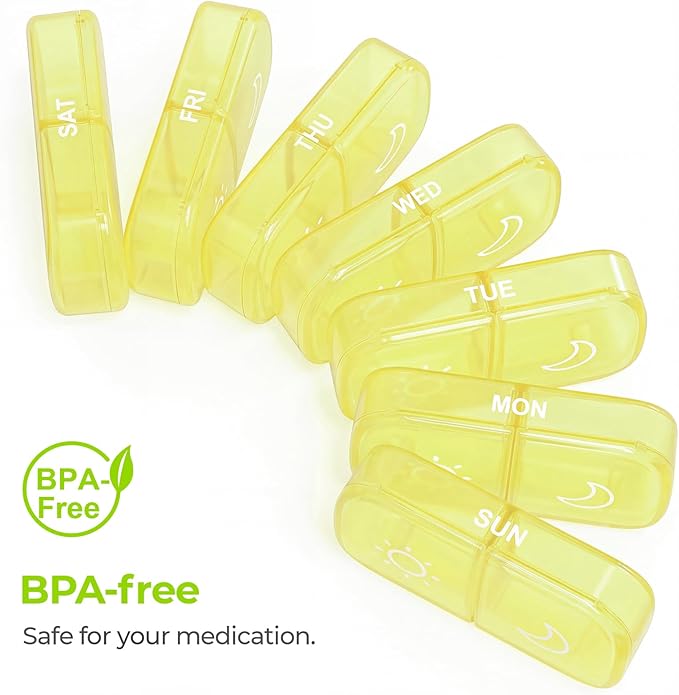 AUVON XL Weekly Pill Organizer 2 Times a Day, Pill Box 7 Day with One-Side Large Openings for Easy to Use, Black Privacy Protection AM PM Pill Case for Medication, Vitamins, Fish Oils, Supplements