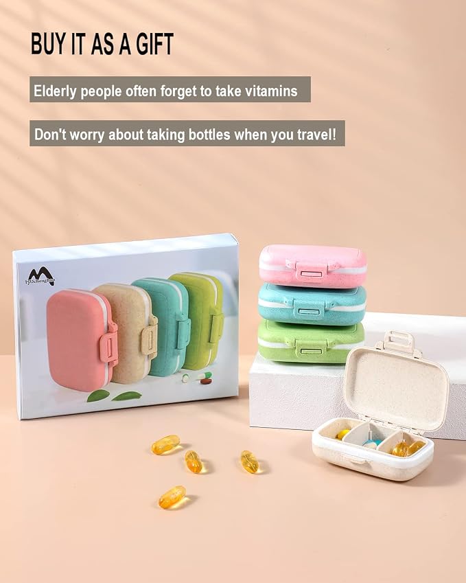 4 PC Pill Case 3 Removable Compartments Pill Box BPA-Free,Day Pill Organizer/3 Times a Day/AM-PM Travel Pill Organizer for Pocket or Purse Storage Vitamin, Fish Oil or Medicine