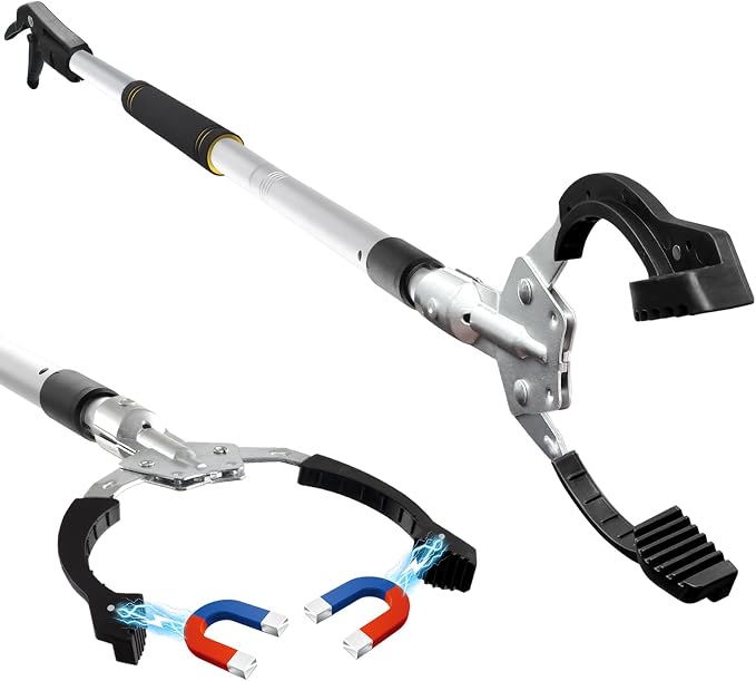 Grabber Reacher Tool Heavy Duty,53in Extra Long Trash Picker Upper Grabber for Yard 2 Magnets Head Aluminum Alloy Tube Trash Picker Reacher Grabber Pickup Tool for Garbage Sponge Handle