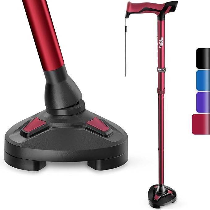 healthbazaar Walking Cane for Men & Women - Self Standing Pivot Cane, Adjustable, Foldable Walking Sticks for Seniors & Adults with Wrist Strap, Travel Bag | TRIGRIP