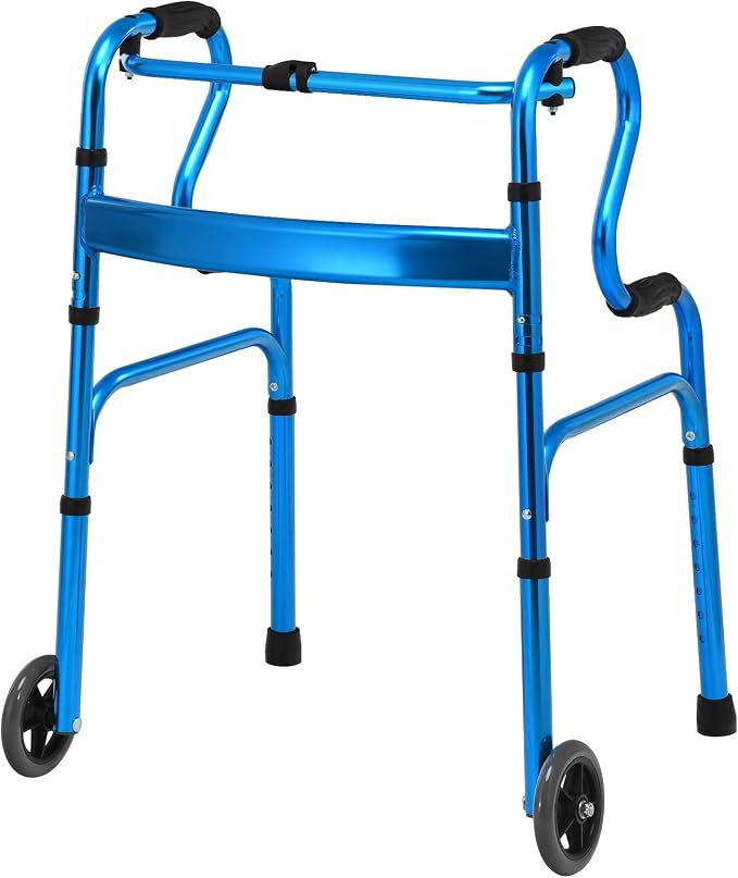 Goplus 3-in-1 Stand-Assist Folding Walker with 5" Wheels, Heavy Duty Walking Mobility Aid Supports up to 220lbs, Can be Used as Toilet Safety Rail, Narrow Drive Walkers for Seniors Elderly Adult