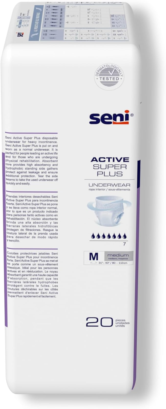 Seni Active Super Plus Unisex Adult Incontinence Underwear, Heavy Absorbency, Pull On Disposable Overnight Underwear for Men & Women (Medium, 20, Count)