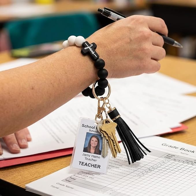 BIHRTC Key Ring Bracelet Car Keychain Holder Wristlet Silicone Women Beaded Bangle Chains