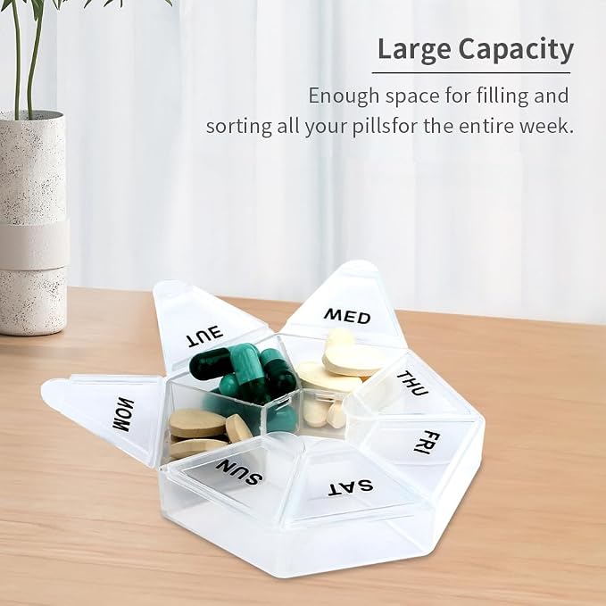 Pill Organizer, Pill Box, Small Pill Case, Medicine Pill Organizer 1 Time a Day, Weekly Pill Organizer, Pill Container, Pill Holder, Daily Pill Organizer Travel Pill Organizer 7 Day (Transparent)