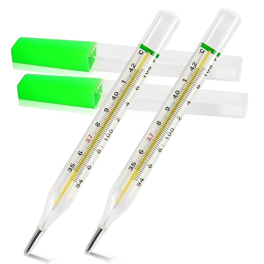 ℃&℉ Mercury Free Thermometer for Armpit 2PCS - Clinical Glass Temperature Test for Fever -Classic Non Digital Thermometer for Adults - Accurate Easy Reading by HARIKA LIFE