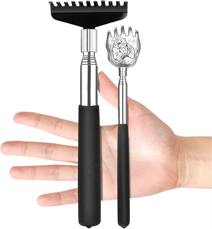 Oversized Back Scratcher Set, 2 Pack Portable Extendable Stainless Steel Telescoping Massage Tool, Gift/Stocking Stuffers for Men Women
