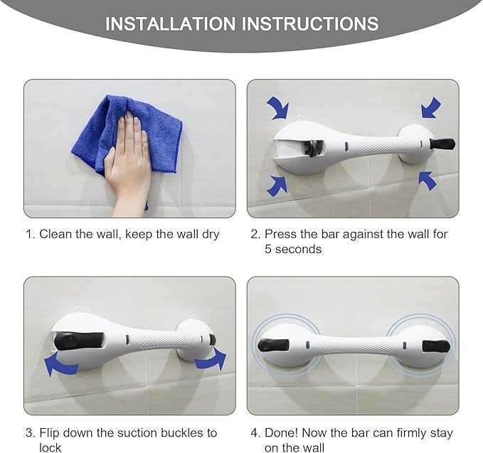 2Pack Suction Grab Bar for Shower Bathtub: Upgraded Heavy Duty Non-Slip Grip Handle with Strong Suction Cup for Bathroom Wall, Max Load 269LBS Safety Bar for Elderly Senior (2, White)