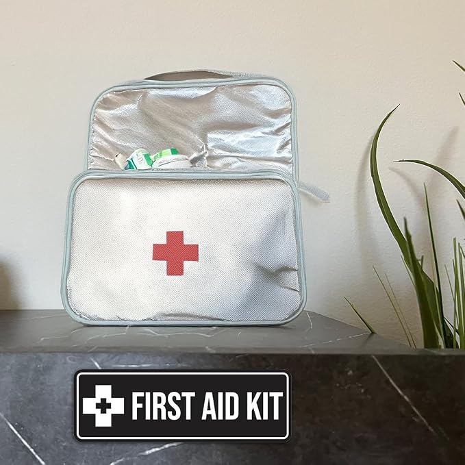Standard First Aid Kit Sign (Black/Gold) - Small (10 Pack)