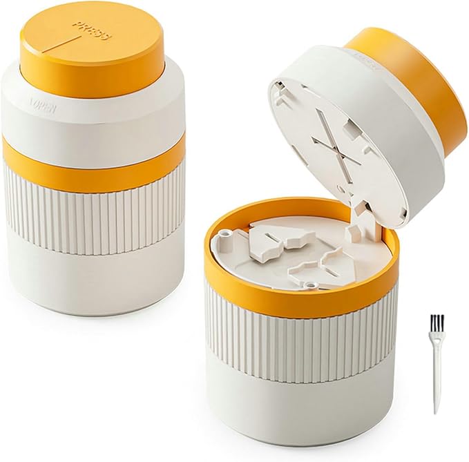 3-in-1 Pill Cutter, 1/2 1/4 Pill Crushers & Splitters with Stainless Steel Hidden Sharp Blade and Storage for Small or Large Pills, Pills Crusher Fine Powder for Tablets (Orange)