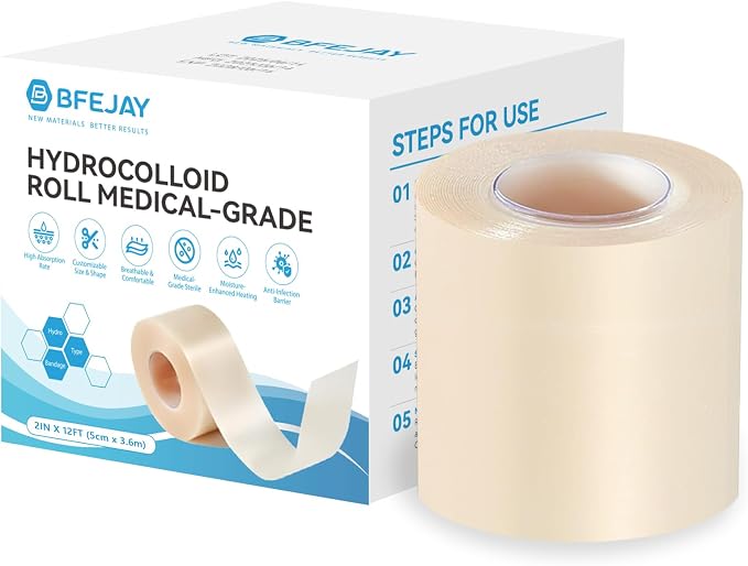 Hydrocolloid Bandages for Wound Care, Medical-Grade Hydrocolloid Roll with Self-Adhesive, Ultra Absorbent, Flexible & Waterproof, Cut-to-Size First Aid Kit Essential (2in*12ft)