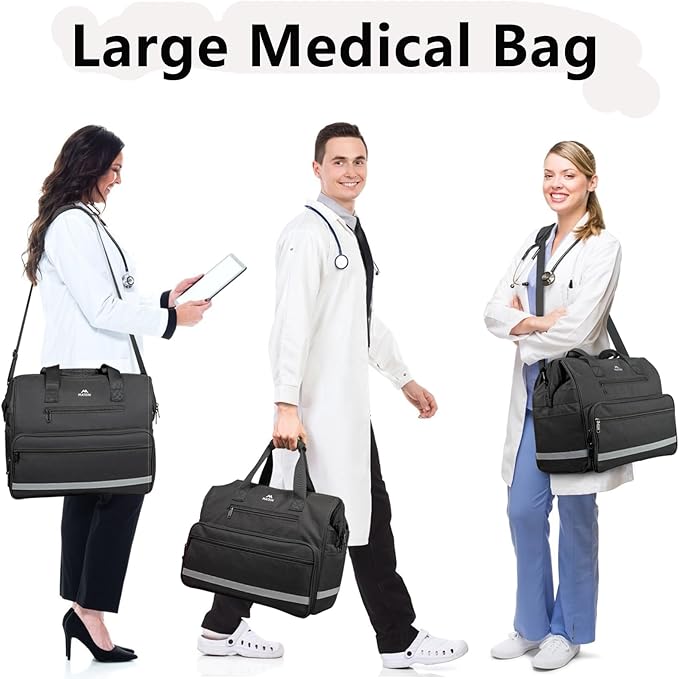 MATEIN Medical Bag, Large Water-Resistant First Aid Bags with Many Pocktets | Detachable Dividers, Nonslip Bottom, Clinical Home Health Bag, Doctor Bag Nurse Gifts, for Nursing & Home Visits, Health Care
