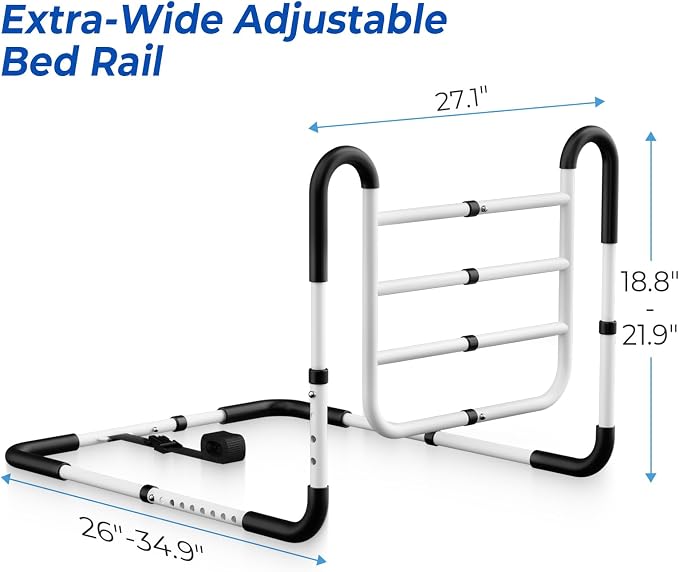 Bed Rails for Elderly Adults Safety, 400LB Support, Model BL07 | ASTM-Approved, Bed Rails for Seniors & Post Surgery, Ergonomic Dual U-Handles & 4-Bar Reinforced Anti-Tip, Tool-Free