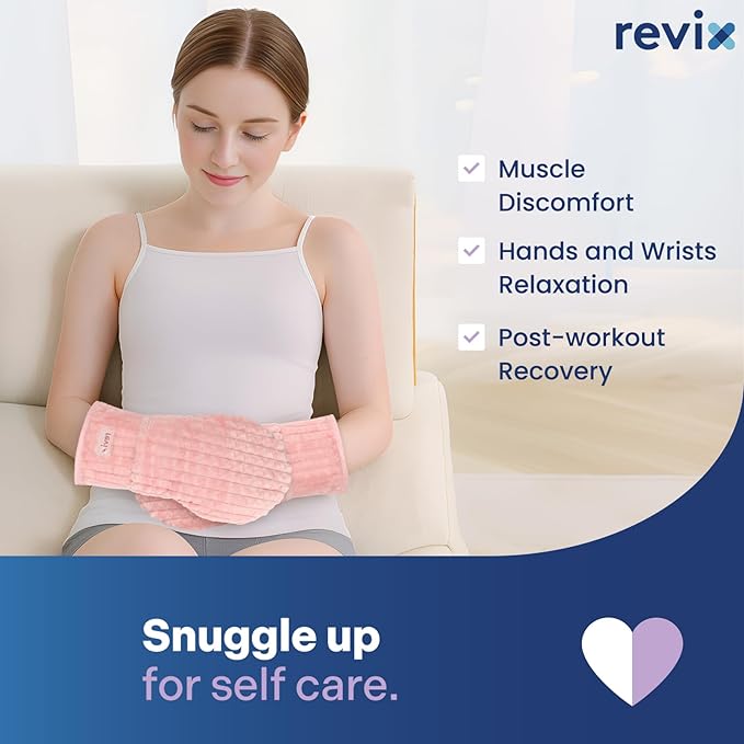 REVIX Microwavable Heating Mittens for Hands and Fingers, Heated Mittens for Women, Moist Heat Microwave Hand Warmers, Unscented Hand Muff for Hands Discomfort Relief, Pink, 1 Pair