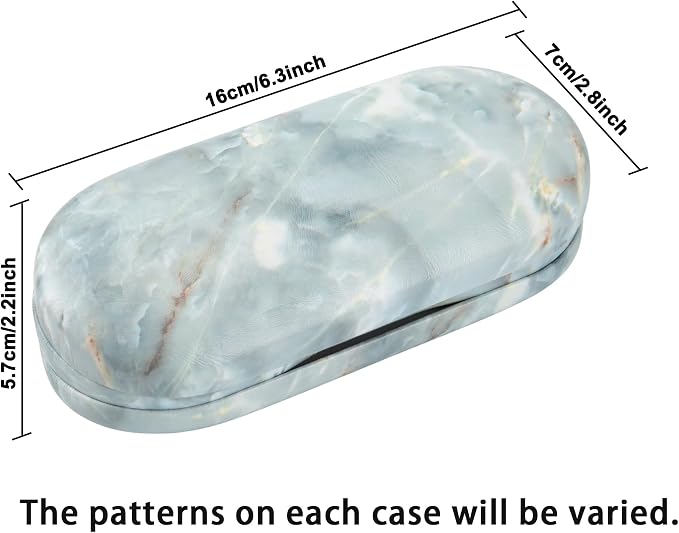 Muf 2 in 1 Contact Lens Case and Glasses Case, Double Sided Design with Mirror, Portable Travel Kit with Tweezer, Remover and Solution Bottle, Green Grey Marble