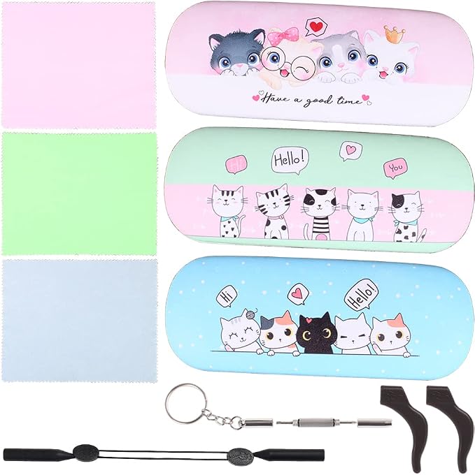 ADBGV Cute Stylish Hard Shell Eyeglasses Cases Protective Case Storage Box With Glasses Cloth Eyeglass Strap for Girl Teen
