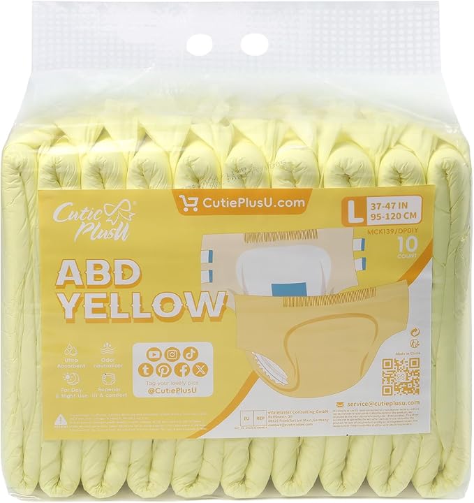 CutiePlusU Disposable Diaper Protective Underwear Absorbent Briefs Dry Surface - Yellow 10 Pieces (Large 37"-47")