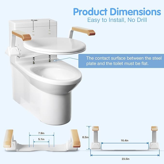 Toilet Safety Rails for Seniors, Heavy Duty Foldable Toilet Support for Seniors, Elderly Toilet Seat Rails with Arms, Toilet Bars for Elderly and Disabled Up to 520LBS (Wood Color)