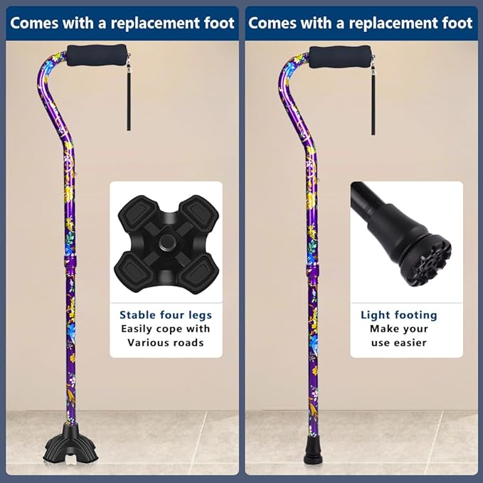 Floral Canes for Women Folding Cane for Stability with Non-Slip Base, Adjustable Walking Cane for Seniors - Lightweight Collapsible Walking Sticks with T & Offset Handle