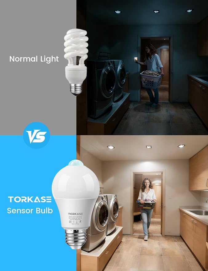 Motion Sensor Light Bulbs, E26 Dusk to Dawn Activated Security | Auto On/Off, Energy-Efficient, for Indoor Outdoor Lighting, Front Door Garage Basement Storage Closet, 120V, 5000K 2Pack