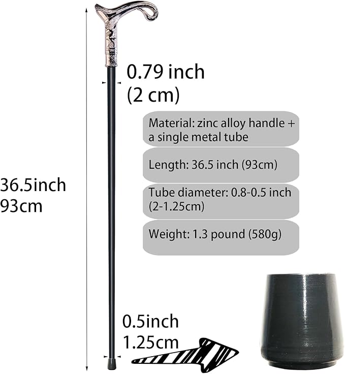 Walking Cane for Men & Women & Seniors - 36.5 Inch Heavy Duty 500+ lbs Capacity, Ergonomic Handle, Decorative & Ornate Design, Gothic & Goth Elegant Matte Black & Gold Artistry, Metal Cane