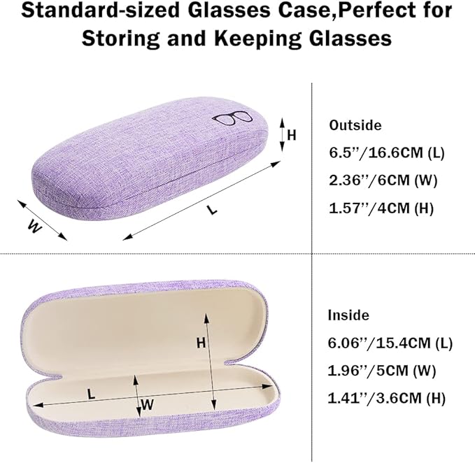 LZYMSZ 4 Sets Glasses Case, Portable Linen Hard Shell Eyeglasses Cases, Protective Glasses Box for Storage Sunglasses, Eye Glass Carry Case with Glasses Accessories (Drawstring Pouch, Cleaning Cloth)