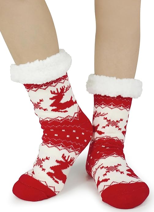 Slipper Socks for Women with Gripper - Winter Non Slip Thick Fuzzy Socks - Warm Cozy Christmas Gift
