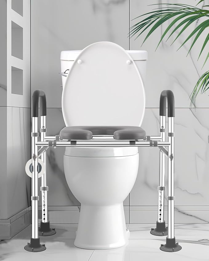 Toilet Seat Riser with Handles, 500lb Raised Toilet Seat, Adjustable Height & Width, Handicap Raised Toilet Chair for Seniors, Fit Any Toilet