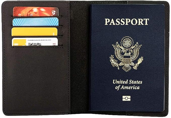 Genuine Leather Passport Holder Travel Wallet RFID Passport Cover Case for Women Men (Black)