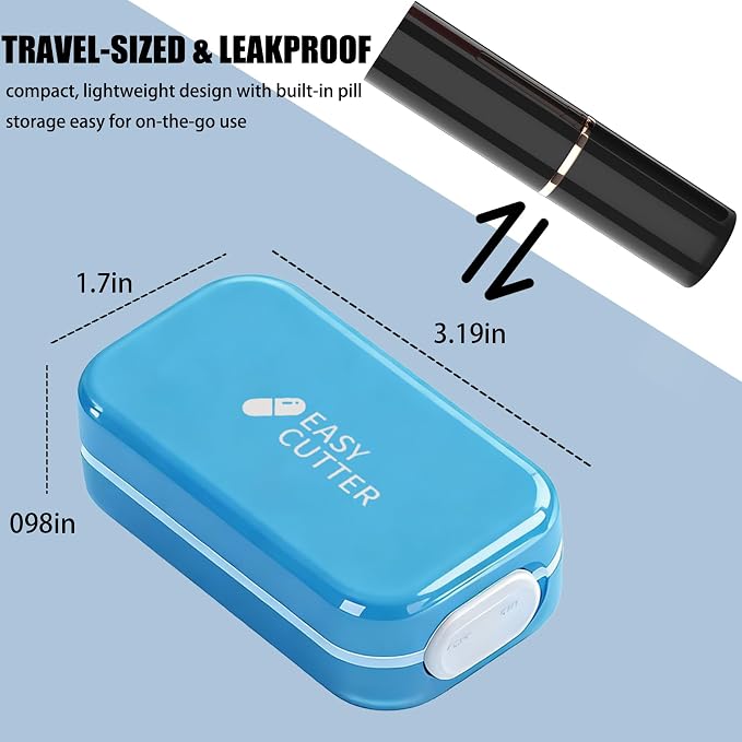 Pill Cutter Splitter for Small or Large Pills with Safety Lock - Accurate and Easy Travel-Friendly Design for Daily Use (Blue)