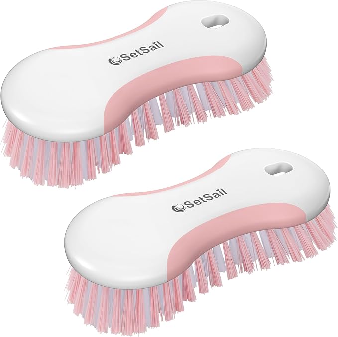 SetSail Multi-Purpose Scrub Brush of 2 Pack, Pink | Stiff Bristles Cleaning Brush with Non-Slip Grip Heavy Duty Scrub Brushes for Cleaning Bathroom Kitchen Tile Bathtub Sink