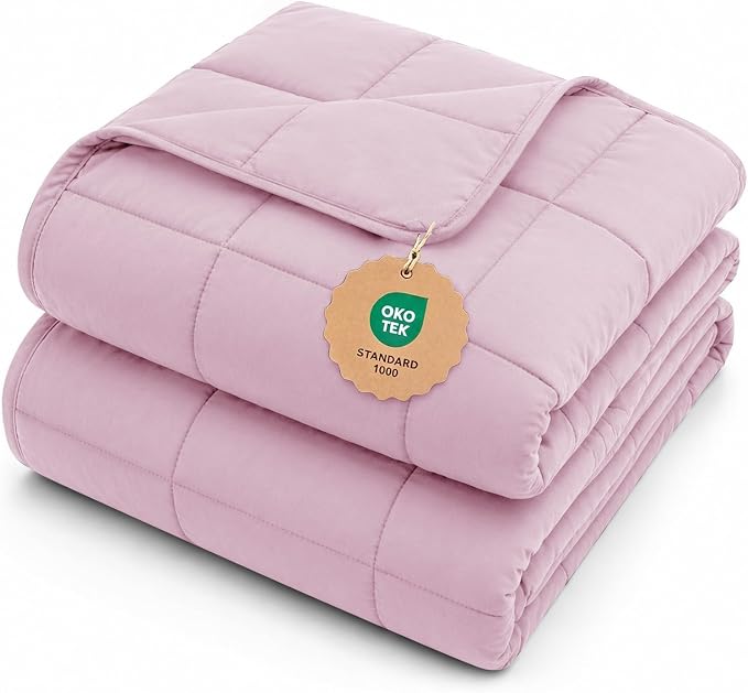 L'AGRATY Weighted Blanket for Adults 15lbs, 48"x72", Pink Twin Full Size Heavy Throw Blanket, Cooling, Breathable, Microfiber with Glass Beads, Big, Washable, All-Season
