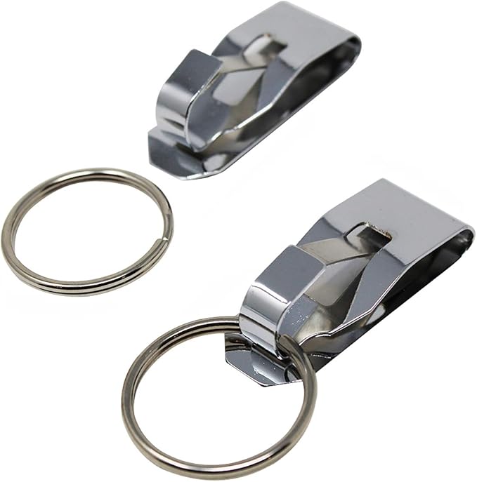 Secure Belt Clip Key Holder with Metal Hook & Heavy Duty 1 1/4 Inch Keychain Ring - Metal Key Chain Keeper for ID Badge/Key