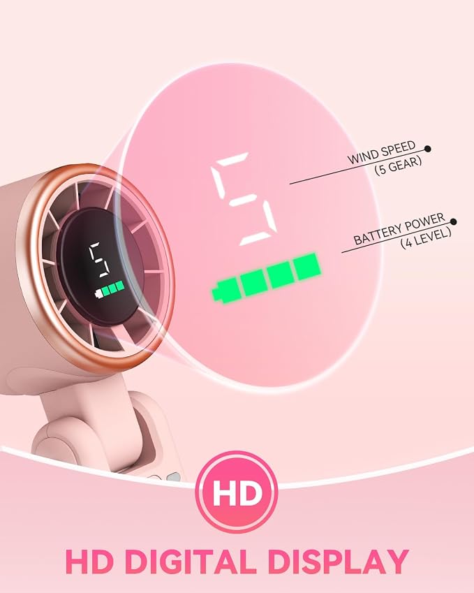 PlayHot Portable Handheld Turbo Fan, Travel Essentials, Gifts for Women/Men | 5-Speed, Up to 12H, 10m/s Airflow, USB-C Rechargeable, LED Display, 3-in-1 Foldable Personal Fan for Cruise, Beach, Vacation
