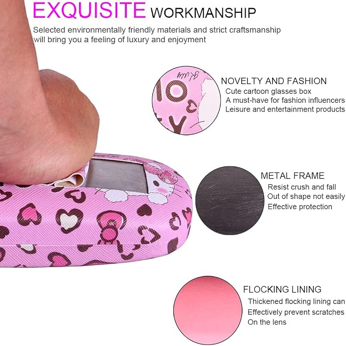 ADBGV Cute Stylish Hard Shell Eyeglasses Cases Protective Case Storage Box With Glasses Cloth Eyeglass Strap for Girl Teen