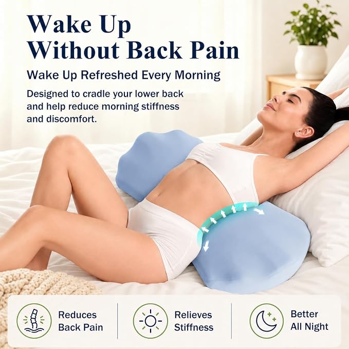 Fledano Lumbar Pillow for Sleeping, Lumbar Support Pillow for Bed for Back Pain Relief, Memory Foam Lower Back Pillow for Bed, Back Support Pillow for Side & Back Sleepers, Washable Cover