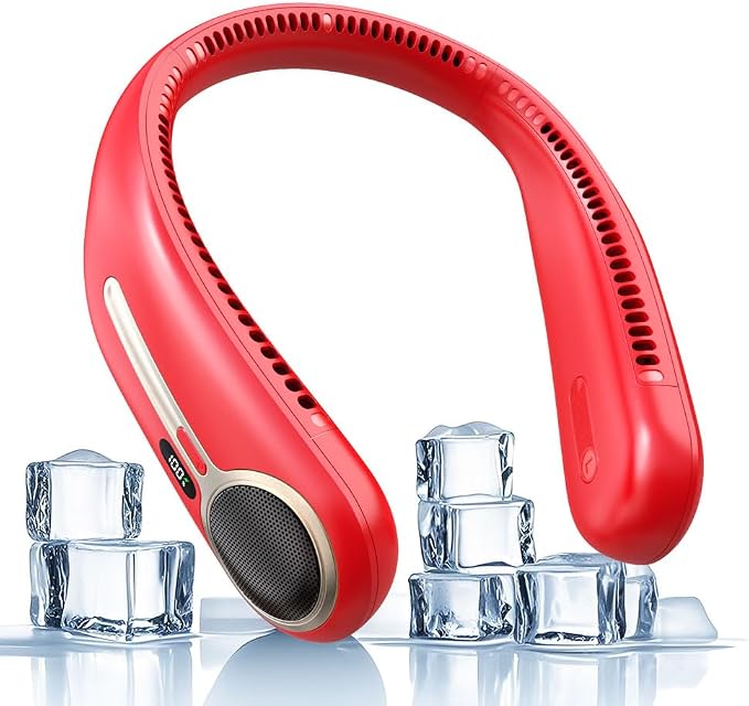 Portable Neck Fan, Personal Wearable Bladeless Fan, 6000mAh USB Rechargeable, 360° Airflow, LED Display, 4-Speeds, Hands Free Fan for Outdoor Indoor, Birthday Gifts for Men Women Dad Mom (Red)