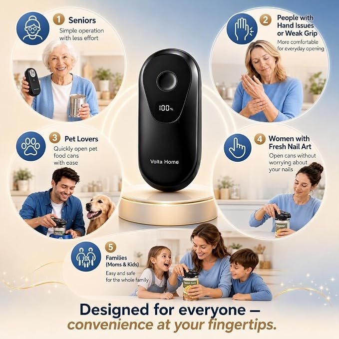 Electric Can Opener for Seniors, Arthritis & Weak Hands | Automatic Can Opener with Intelligent Auto Stop, Smooth Edge, LCD Battery Display, Child Lock, USB-C Rechargeable