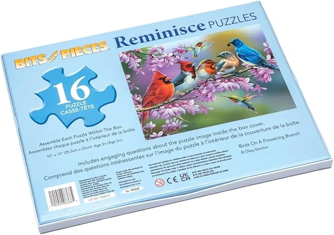 Bits and Pieces Large Piece Puzzles for Seniors, 10 in. x 13 in. Birds on Branch Puzzle - 16 pc Extra Large Pieces Puzzles for Dementia Seniors, Alzheimer Puzzle Memory Aids for Seniors with Dementia