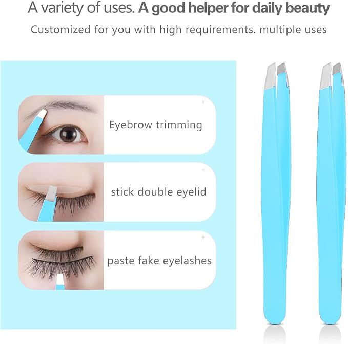 Derlaier Tweezers Set Professional High Precision Stainless Steel Eyebrow Remover Ingrown Hair & Splinter Removal Kit Facial Hair Grooming Tools for Men Women Blue 4 Pcs