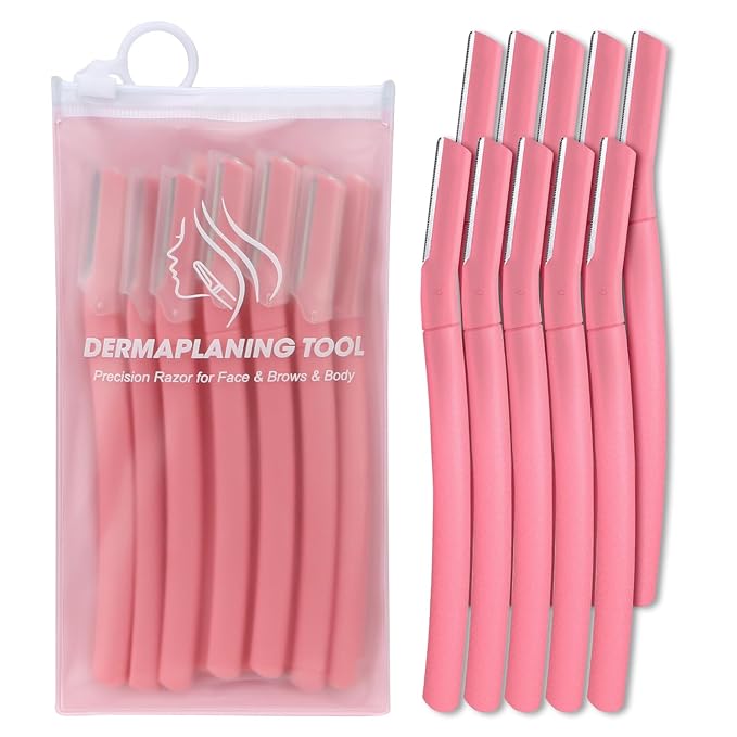 Dermaplane Razor for Women, Facial Razor, Peach Fuzz Remover, 10ct Blush | Disposable Dermaplaning Tool for Facial Hair Removal & Exfoliation, Microblade Design, Easy Replacement for Home & Travel